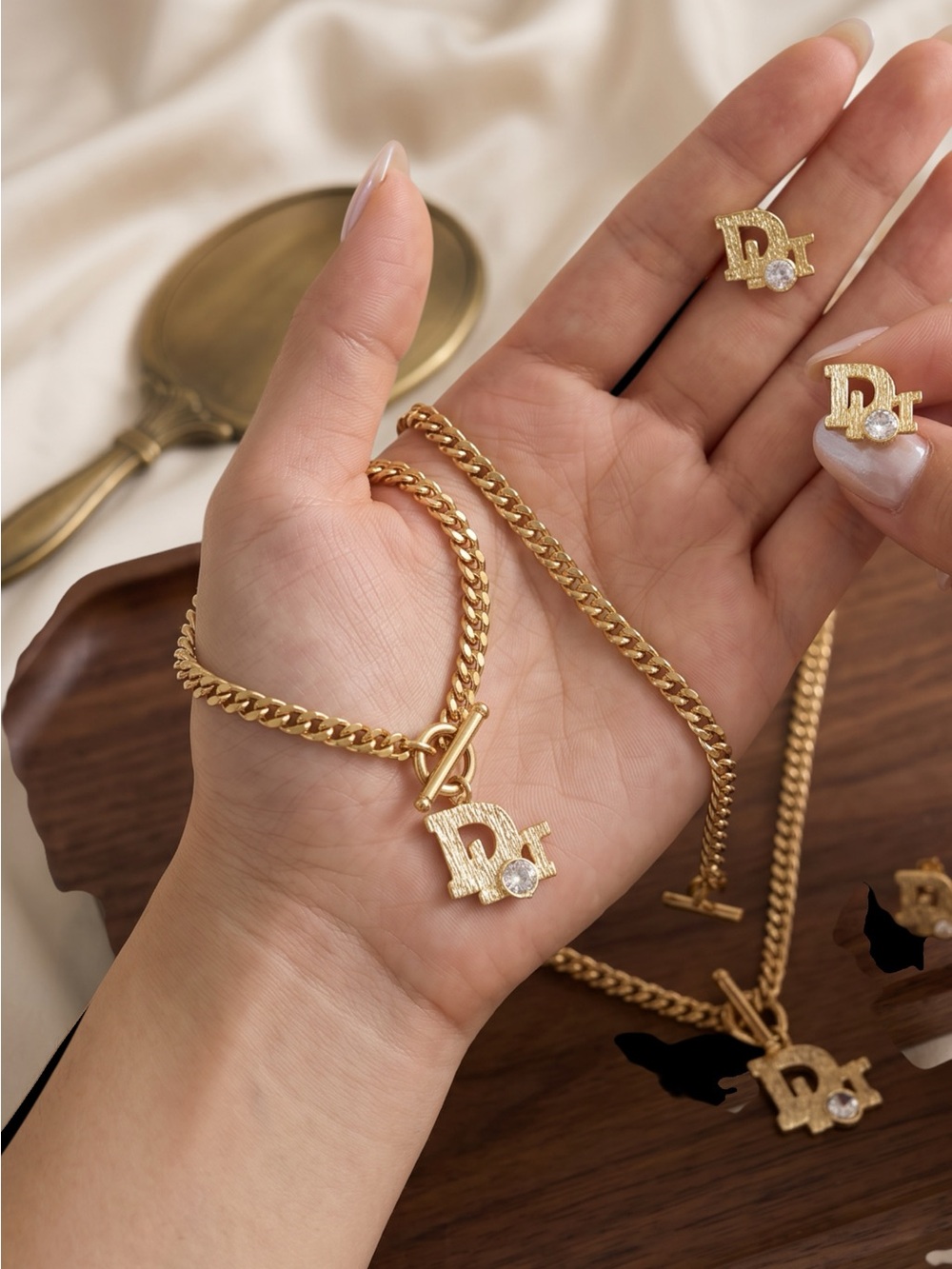 Dior stainless steel Necklace with Matching Bracelet & Earrings Set